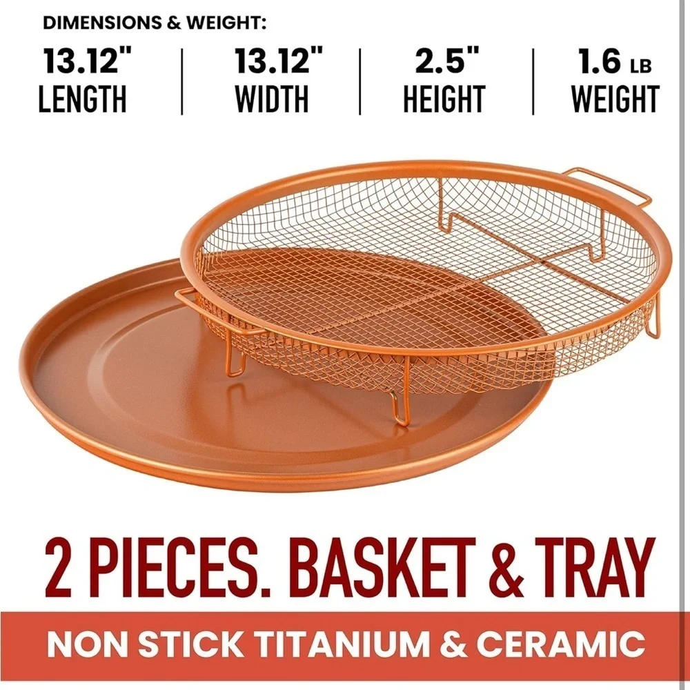 Gotham Steel 2 Piece Set Round Copper Air Fry Crisper Tray new